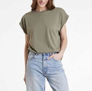 Nuuds Olive Green Cotton Crewneck Muscle Tee Shirt/ Crop‎ Top Small